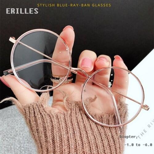 Fashion Myopia Glasses Mens Nearsighted Glasses Womens Blue Light Protection Round Myopia Lens With Dome Degree 0 To -6.0