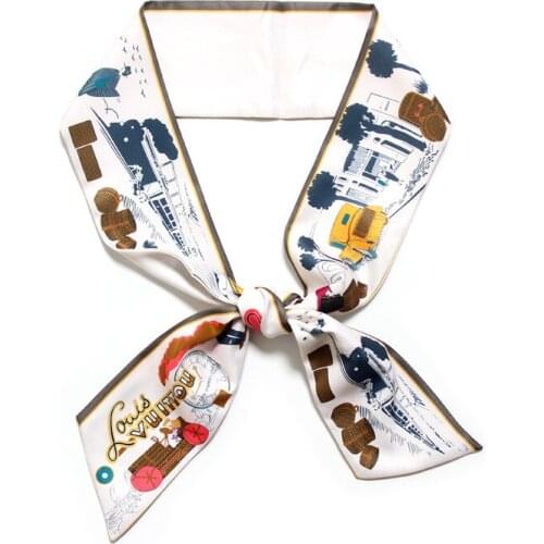 Fashion Train Print Women 7*120cm Small Silk Scarf Luxury Brand Bag Ribbons Fashion Headscarf Hot Sale Long Scarves Wholesale