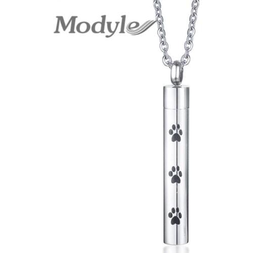 Modyle 316L Stainless Steel Pets Cremation Keepsake Urn Jewelry Men Necklace Openable Cylinder Pendant Choker Unisex Gifts