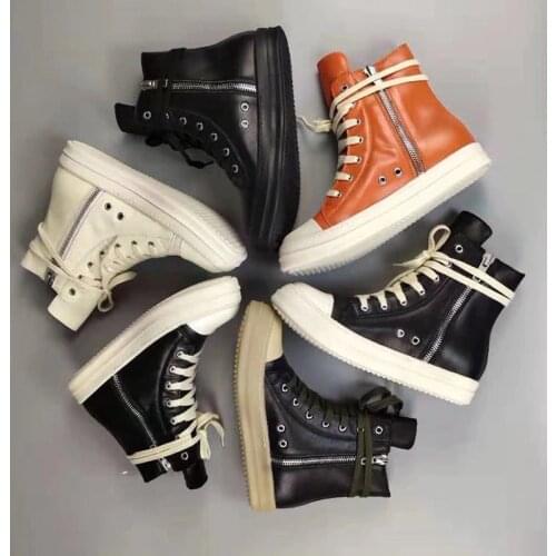 Male High Top Ankle Boots Lace-Up Zip New Men Genuine Leather Casual Shoes Trainers Men Owen Shoes Flats Outwear Black Sneaker