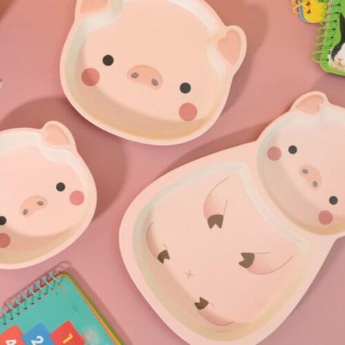 Bamboo Fiber Childrens Tableware Childrens Plate Set Pig Shaped Plate Baby Bowl Cartoon Anti Falling Bowl