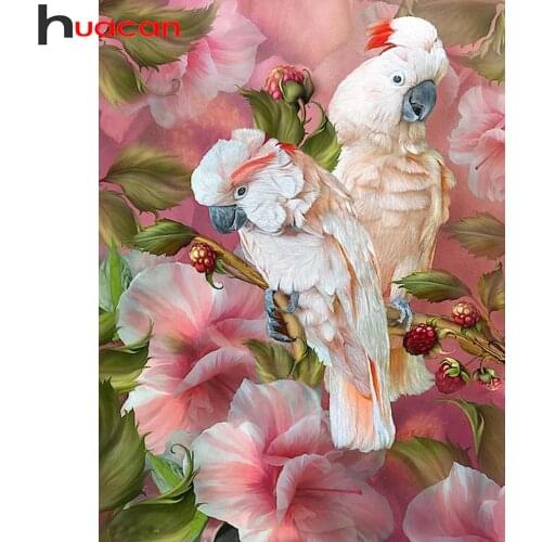 Huacan 5D DIY Diamond Embroidery Complete Kit Parrot Flower Needlework Diamond Painting Mosaic Animals Handmade Gift Home Decor