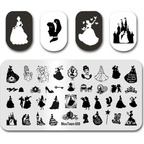 Newest Nail Stamp MouTeen059 Pumpkin Carriage Princess Crystal Shoes Nail Stamp Plates Manicure Set For Nail Art Stamping