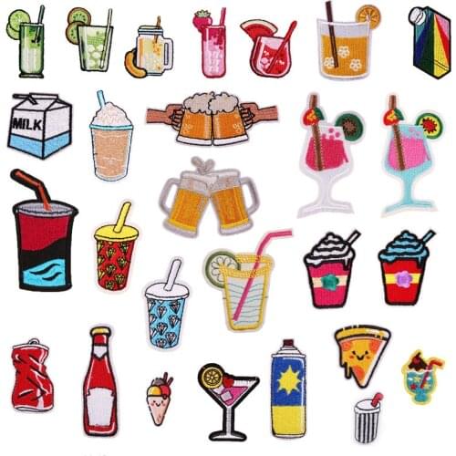 New Ice Cream Drink Cocktails Patches for Clothing Bottle Pizza Embroidery Applique DIY Hat Coat Dress Pants Accessories Cloth