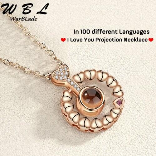New Gold Silver Heart kolye Projection Pendant Necklace 100 languages I love you Romantic Love Memory Wedding Necklace For Lover