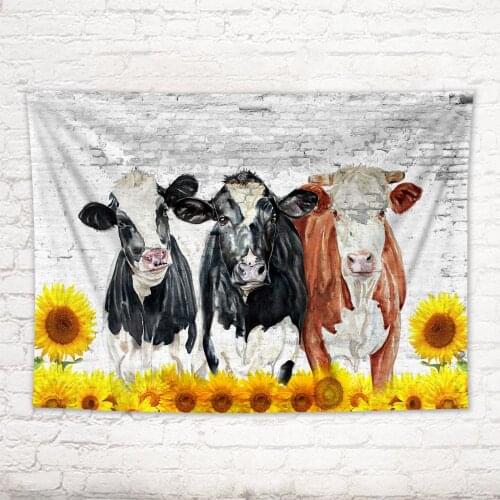 Sunflower Cow Tapestry Wall Hanging Home Handicraft Watercolor Decoration Beach Blanket for Bedroom Dorm Decor Rug Blanket