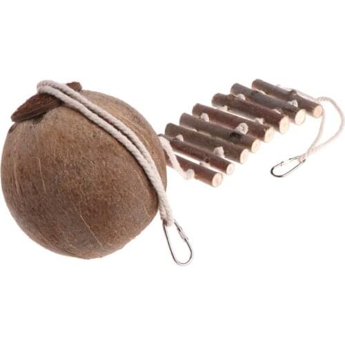 Bird Parrot Toy Nest Hut Cage Natural Coco Hideaway with Ladder