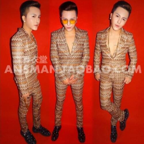 Luxury Men Wedding Suit Male Blazers Slim Fit Suits For Men Costume Classic Party Domineering snake pattern gold glitter suit