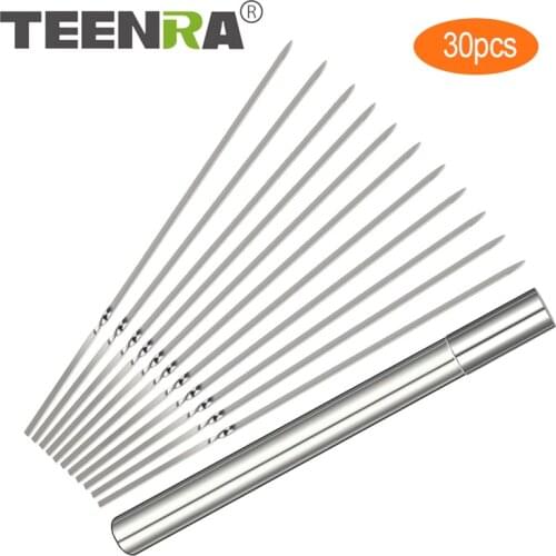 TEENRA 30Pcs Stainless Steel BBQ Skewer Heat-resistant BBQ Fork Metal Barbecue Neddle Flat BBQ Skewers Stick Cooking Tools