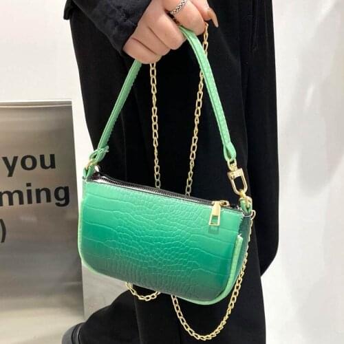 Retro Alligator Handbag for Women 2021 Chain Crossbody Bags PU Discoloration Shopping Totes Ladies Casual Totes Shoulder Purse