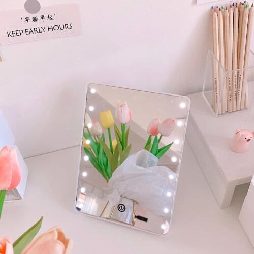 LED Makeup Mirror Illuminated Cosmetic Table Mirror With Light for Make Up Adjustable Light 3 files Touch Screen Eyelash Brush