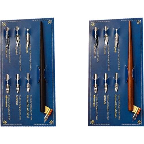 Vintage Wood Manga Calligraphy Dip Pen Holder With 6 Nibs For Lettering Sketching Drawing Kit Fountain Pens Writing Stationery