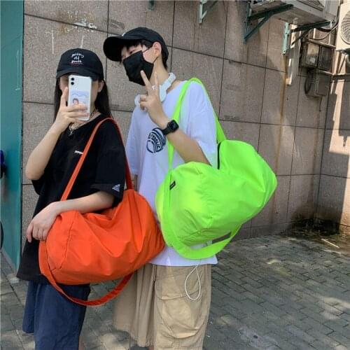 Unisex Sporty Style Large-capacity Portable Bag Neon Green Female Nylon Simple Messenger Shoulder Bags Vacation Travel Gym Pack
