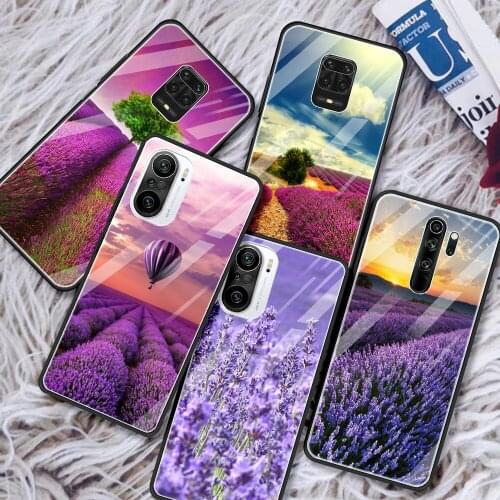 Tempered Glass for Xiaomi Redmi Note 9S 9 8 10 Pro 7 8T 9C 9A 8A K40 9T Bumper Luxury Phone Cover Shell Purple Lavender Flower