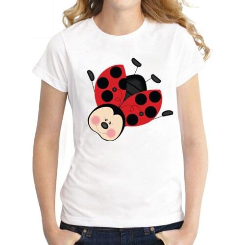 Womens T-shirt tops Summer casual cute ladybug print womens T-shirt fashion O-neck womens T-shirt