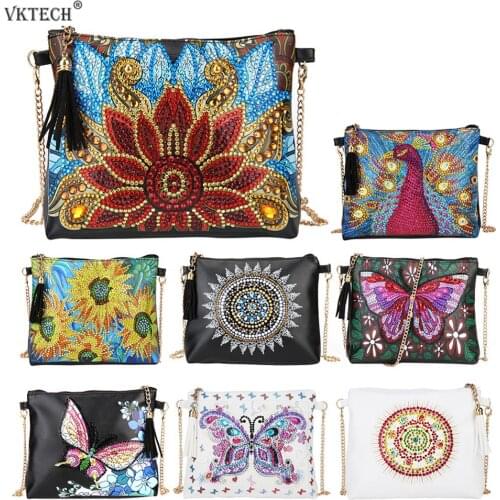 DIY Butterfly Shape Diamond Painting Chain Shoulder Bag Leather Women Clutch Storage Bag Embroidery Craft Christmas Gift