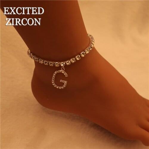 Rhinestone Letter Anklets Crystal Jewelry for Women Bling Tennis Chain Alphabet Ankle Bracelet Jewelry Fashion Gift For Women