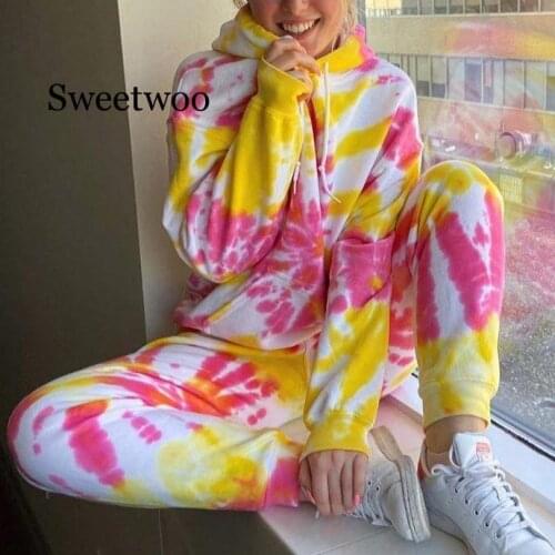 Spring Autumn Women Print Women Pajama Sets 2020 Casual Hooded Long Sleeves Loose Home Colthes