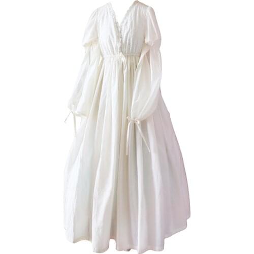 Vintage Style Sweet Women Lolita Dress Princess Cosplay Costume V neck Long Sleeve Nightgown Medieval Retro Dresses Night Wear