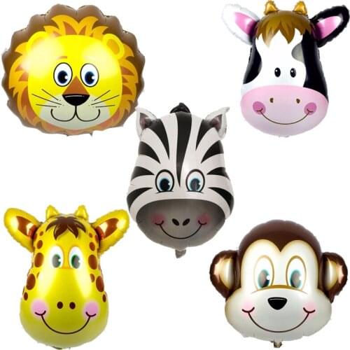1pcs Monkey Lion Zebra Deer Cow Head Helium Foil Balloons Birthday Party Decorations Animal Air Balloons Theme Party Suppies