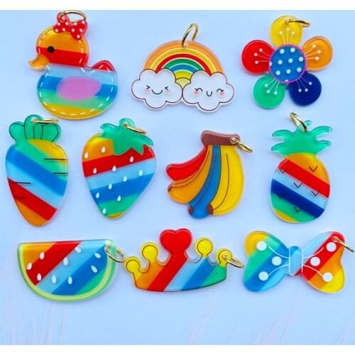 10 Cute Cartoon Rainbow Fruit Series Acrylic Pendant Key Chain Pendant Necklace Pendant For DIY Decoration Accessories 011