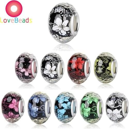 10Pcs Color Flower Faceted DIY European Charms Large Hole Spacer Beads Fit Pandora Bracelet Bangle Necklace Chain Jewelry Beads