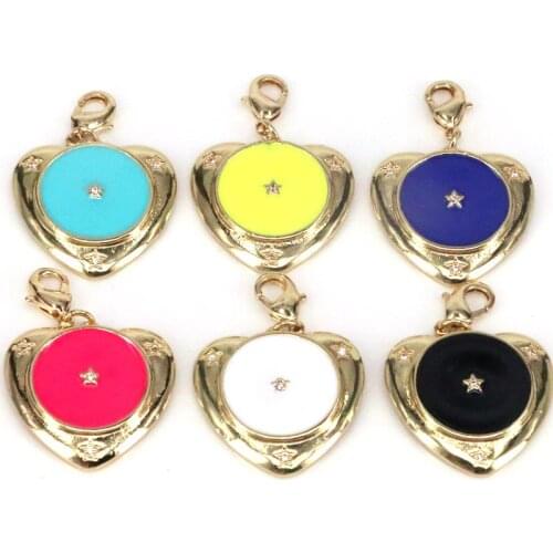 10Pcs, 25mm Heart Love Pendant, Heart Charms, Shiny Gold Enamel Pendant, Enamel Pendant For DIY Jewelry Making