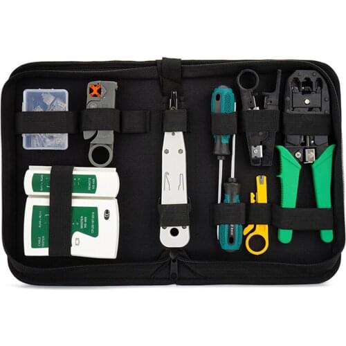 14 pcs Network Cable Tester Tool LAN Utp Screwdriver Wire Stripper RJ45 Connector Computer Network Crimping Pliers Tool Kit Set