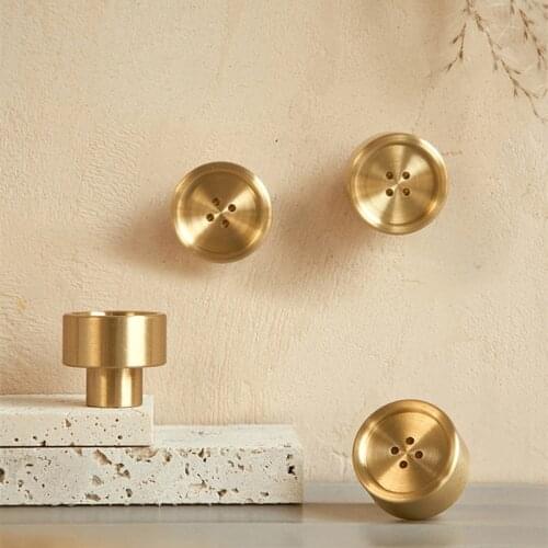 2PC Solid Brass Button Handle Creative Copper Cabinet Pulls Gold Round Knobs for Wardrobe Dresser Drawer Door Furniture Hardware