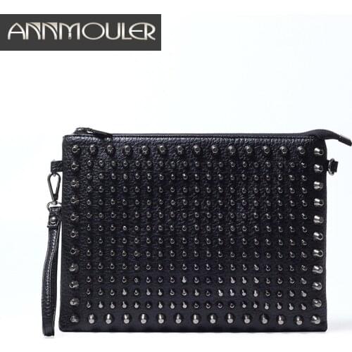 Annmouler Unisex Fashion Women Clutch Bag Pu Leather Crossbody Bag Punk Style Shoulder Bag Unisex and Women Rivet Handbag Purse
