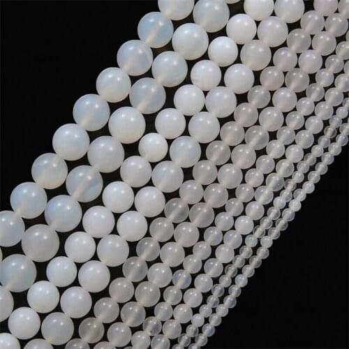 Natural Moonstone Beads Smooth Round Loose Spacer White Agate Bead For Jewelry Making 4/6/8/10/12mm DIY Beads Bracelets Necklace