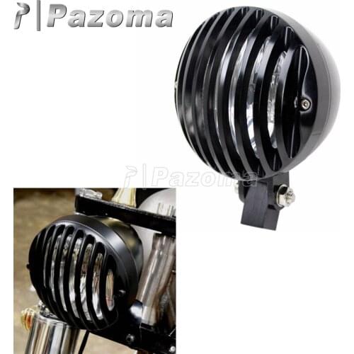 Black Streetfighter Motorcycle Front Retro Headlight Custom Grille Head Lamp for Harley Dyna Sportster Bobber Cafe Racer Cruiser