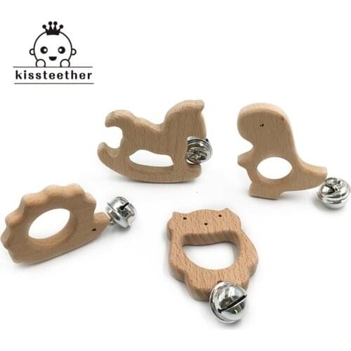 Handmade Wooden Teether Animal dinosa Teether Rattle Kids Teething Pendant DIY Baby Teether Toys hand wood Trojan teether bells