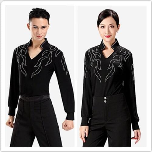 Men Boy Latin Dance Shirt Dresses Ballroom Rumba Cha-cha Latin tops/shirt for women Men Performance Dancewear top Clothes