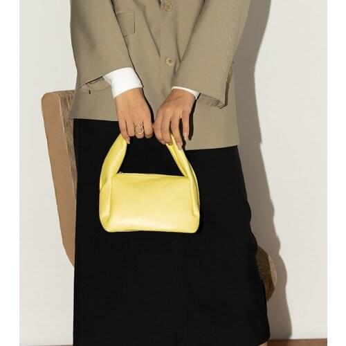 FIRMRANCH Female Street Fashion Simple Design Popular Warm Yellow Super Soft Mini Tofu Handbag Banquet Party Shopping Date Bag