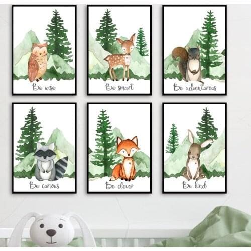 Fox Rabbit Deer Raccoon Owl Forest Animal Nordic Poster Wall Art Print Canvas Painting Girl Wall Pictures Baby Kids Room Decor