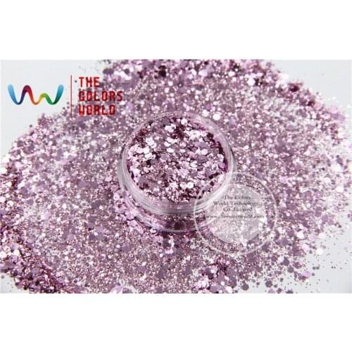 HM2104-264 Mix Pink jade Colors Hexagon shapes Glitter for nail art ,nail gel, nail polish makeup and DIY decoration