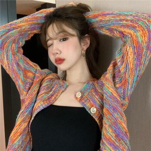 Rainbow film cardigan sweater knitting coat wear new jacket