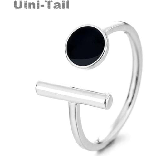 Uini-Tai hot-selling new silver-plated black round geometric opening adjustable ring fashion dynamic sweet delicate jewelry