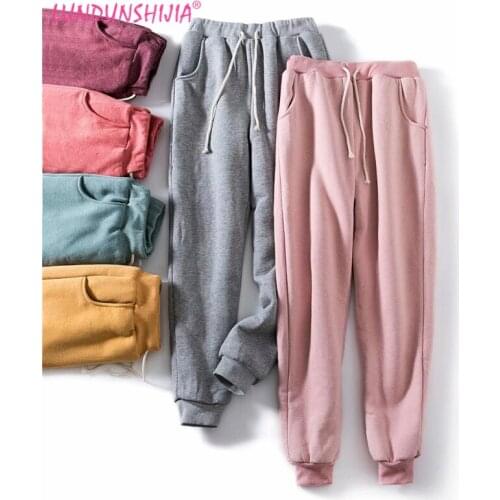 LUNDUNSHIJIA 2021 Winter High-grade Lamb Wool padded Thicken Women Casual Warm Sweatpants Fashion Trousers For Women 9 Colors