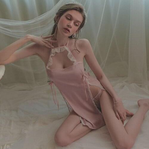 Cute Lolita Back Open Maid Lace Pajama Dress Halloween Costume Sexy Lingerie Apron Maid Mini Dress Kawaii Anime Outfit for Women