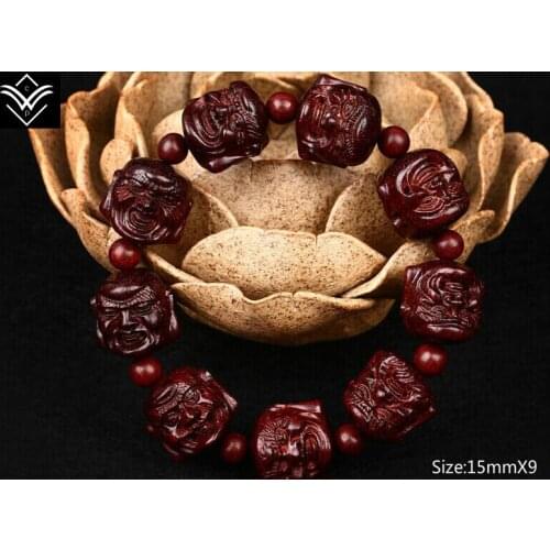 Fashion Natural Red Sandalwood 18 Arhats Fine Sculpture Double Side Buddha Beaded Bracelet Hot Sale