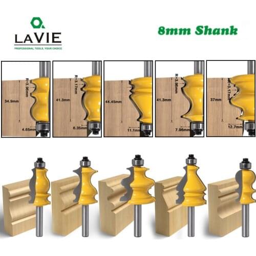 5pcs 8mm Shank CNC Line Knife Set Casing & Base Molding Router Bit Woodworking Cutter Milling Cutter