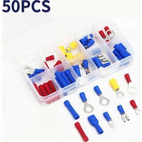 New 50Pcs Assorted Crimp Terminals Set Kits Insulated Electrical Wiring Connectors Insulated Cord Pin End Terminal Kit