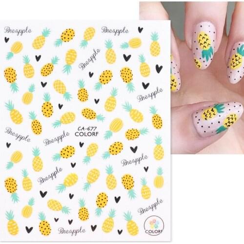 Newest CA-677 pineapple design 3d nail sticker decal back glue DIY decoration for nail wraps