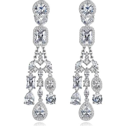 New Luxury Long Dangle Earrings for Women Girls Wedding Party with AAA+ Cubic Zircon Fashion Jewelry Pendientes Bijoux