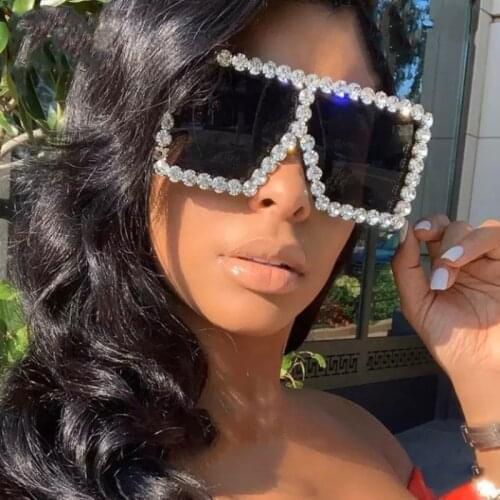Oversized Frame Square Diamond Sunglasses Women Luxury Brand Fashion Exaggerated Pink Yellow luxury Female Sun Glasses Oculos