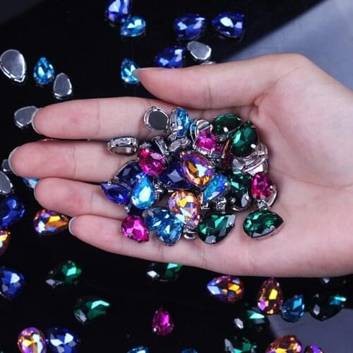 Drop Shape Glass AB Rhinestones With Claw For Wedding Dress Decoration Sew On Crystal Stone Strass Diamond Metal Base Buckle