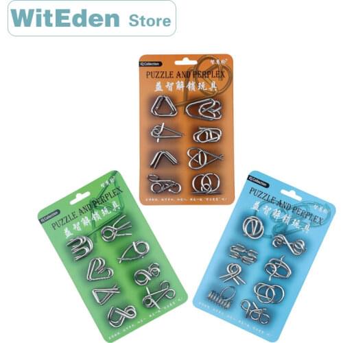 3D Metal Wire Puzzle and Perplex Intelligence Buckle 8PCS/Sets Classic Knot Interlocking IQ Collection Antistress Lock Game Toys