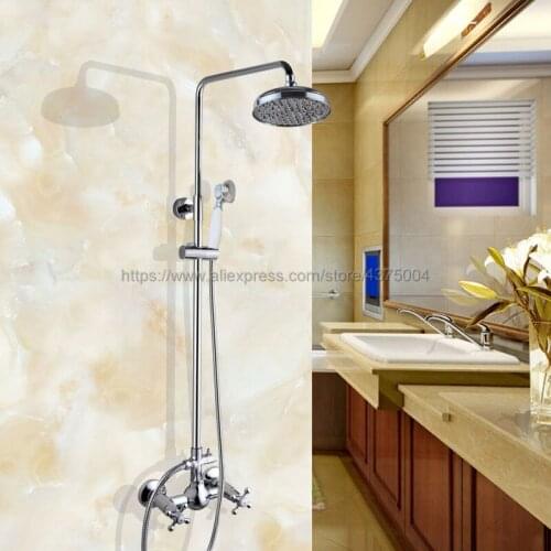 Polished Chrome Shower Faucet Set 8 Inch Shower Head Hand Shower Sprayer W/ Hand Shower Wall Mounted Mixer Tap Ncy302